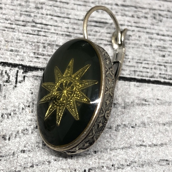 Vintage silver tone sunburst lucite oval earrings statement - Picture 4 of 6